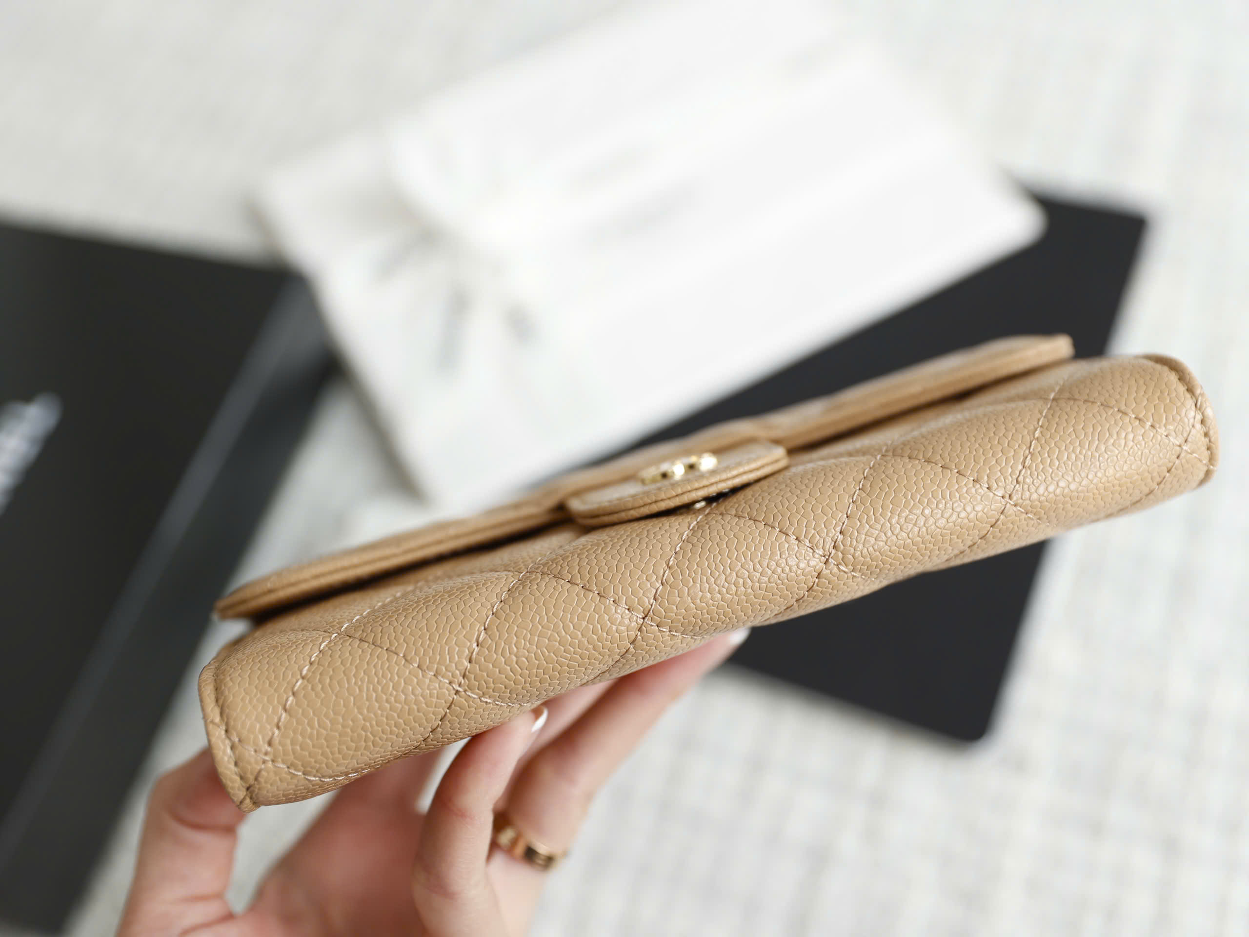 Premium Latte Grained Quilted Flap Wallet - Image 4