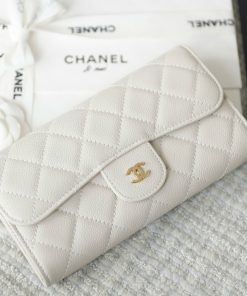 Premium Ivory Grained Quilted Flap Wallet