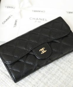 Premium Noir Grained Quilted Flap Wallet