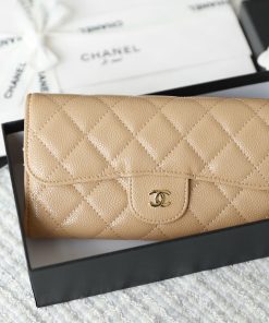 Premium Latte Grained Quilted Flap Wallet