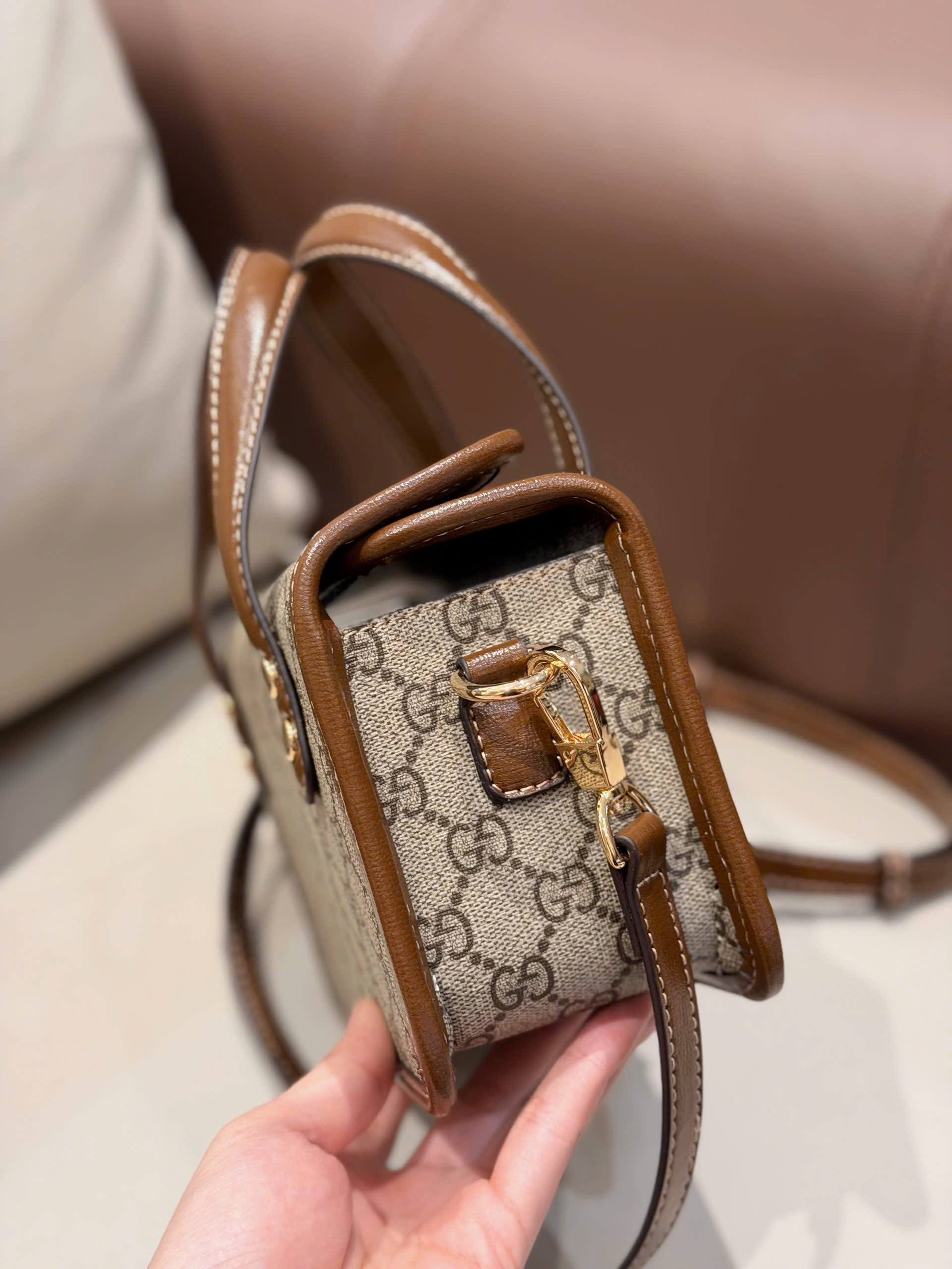 Vintage Heritage Horsebit Monogram Top-Handle Bag 23cm - Classic Brown Edition - Image 5