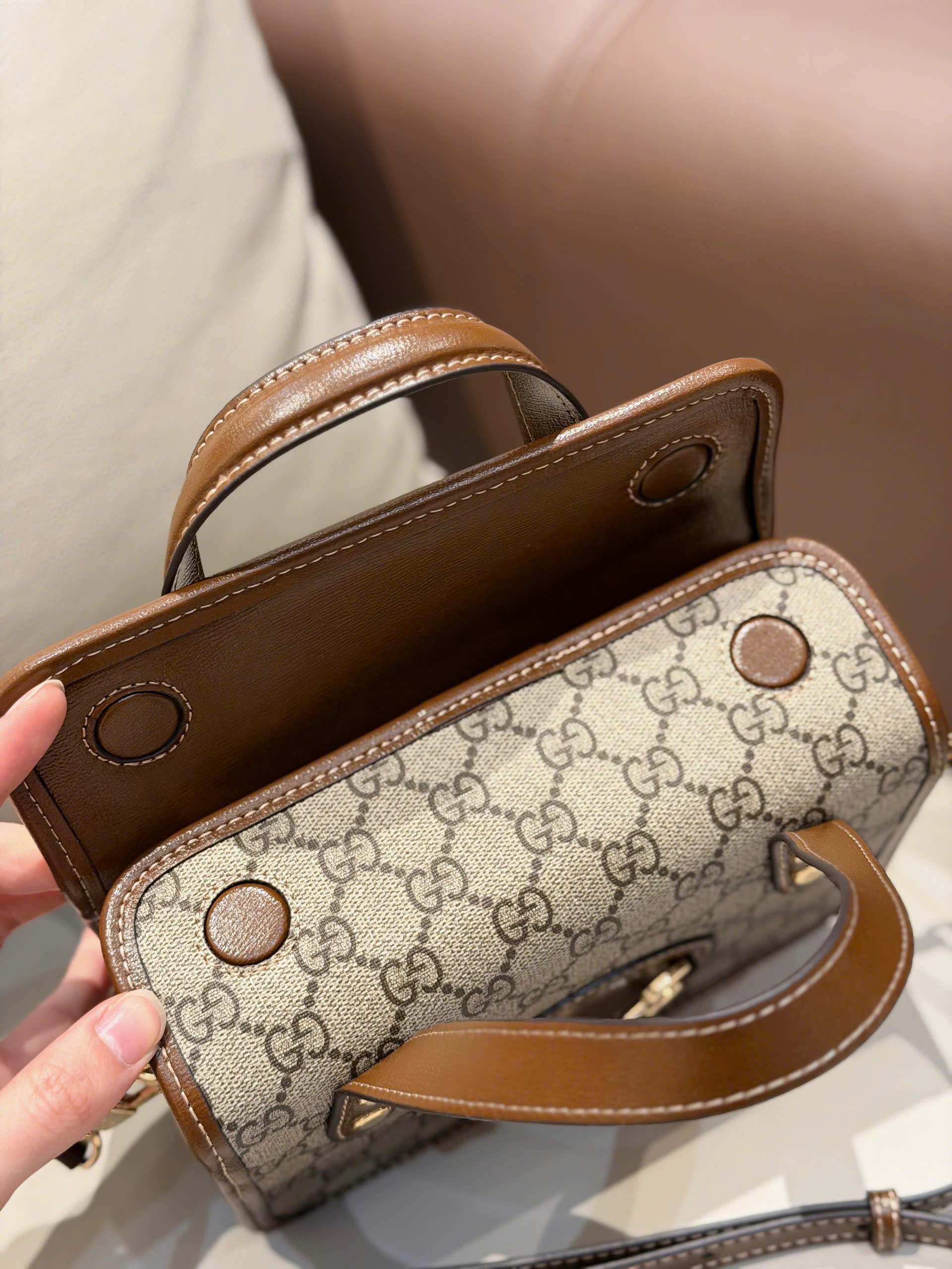 Vintage Heritage Horsebit Monogram Top-Handle Bag 23cm - Classic Brown Edition - Image 7