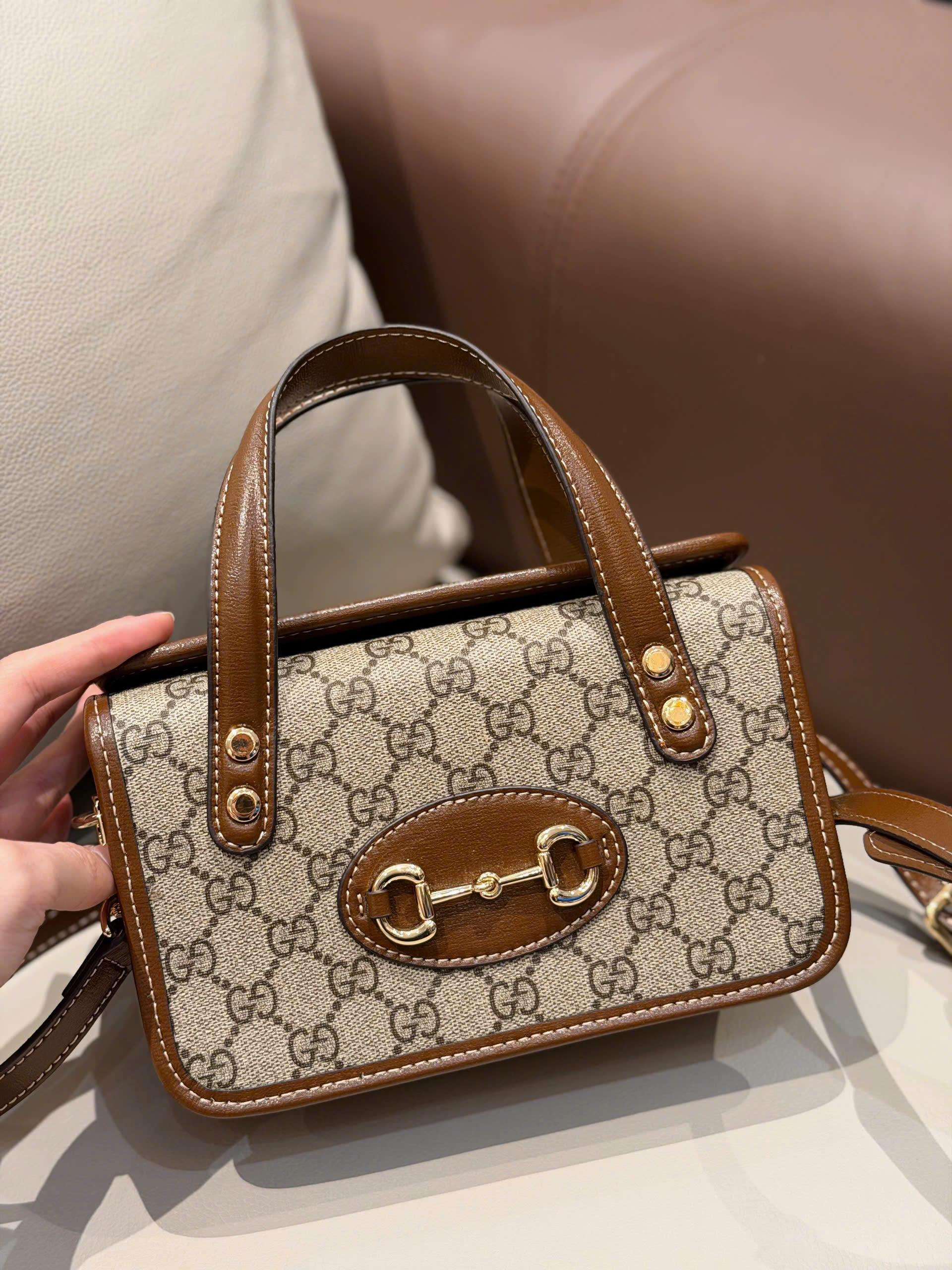 Vintage Heritage Horsebit Monogram Top-Handle Bag 23cm - Classic Brown Edition
