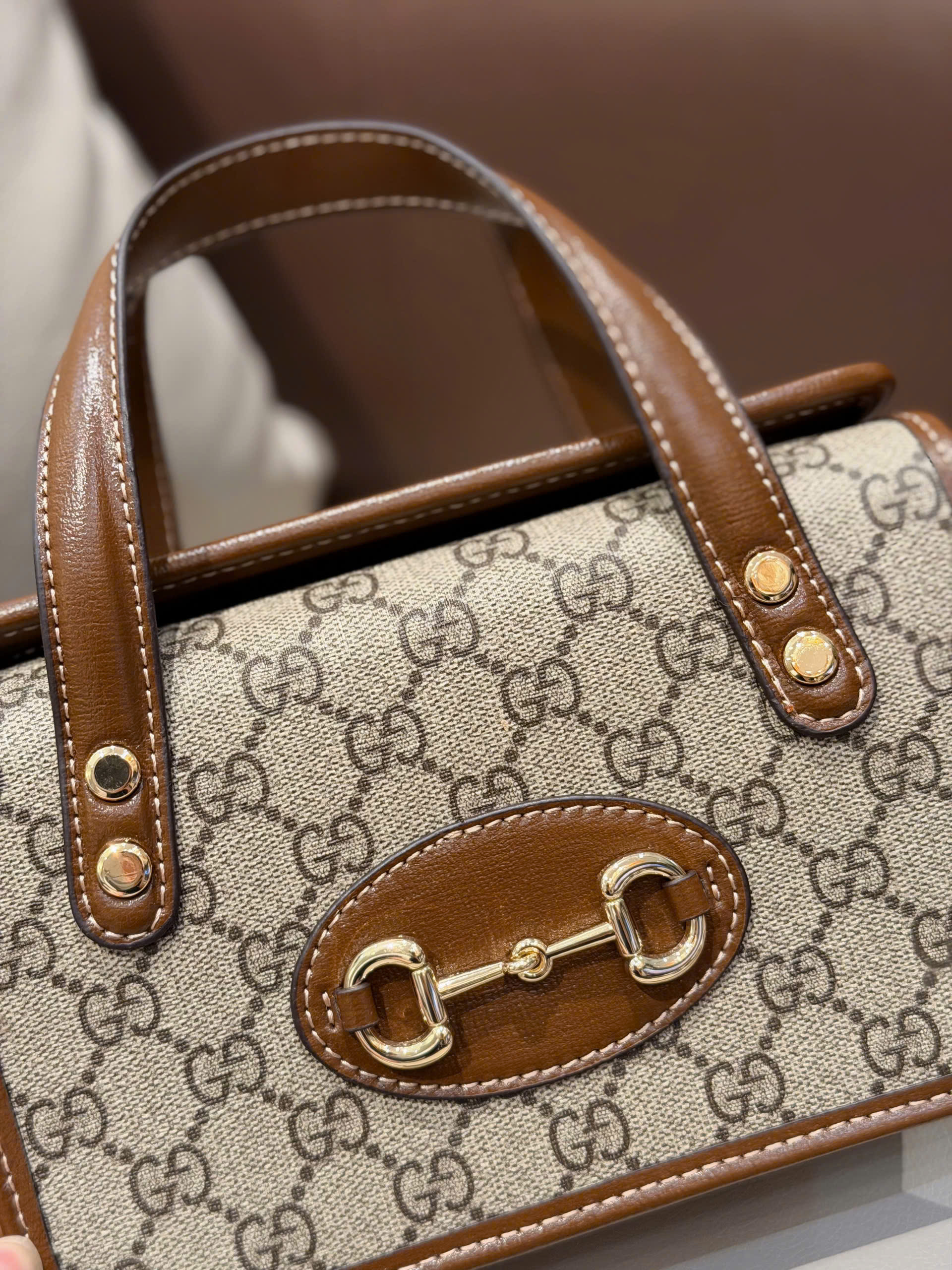 Vintage Heritage Horsebit Monogram Top-Handle Bag 23cm - Classic Brown Edition - Image 10