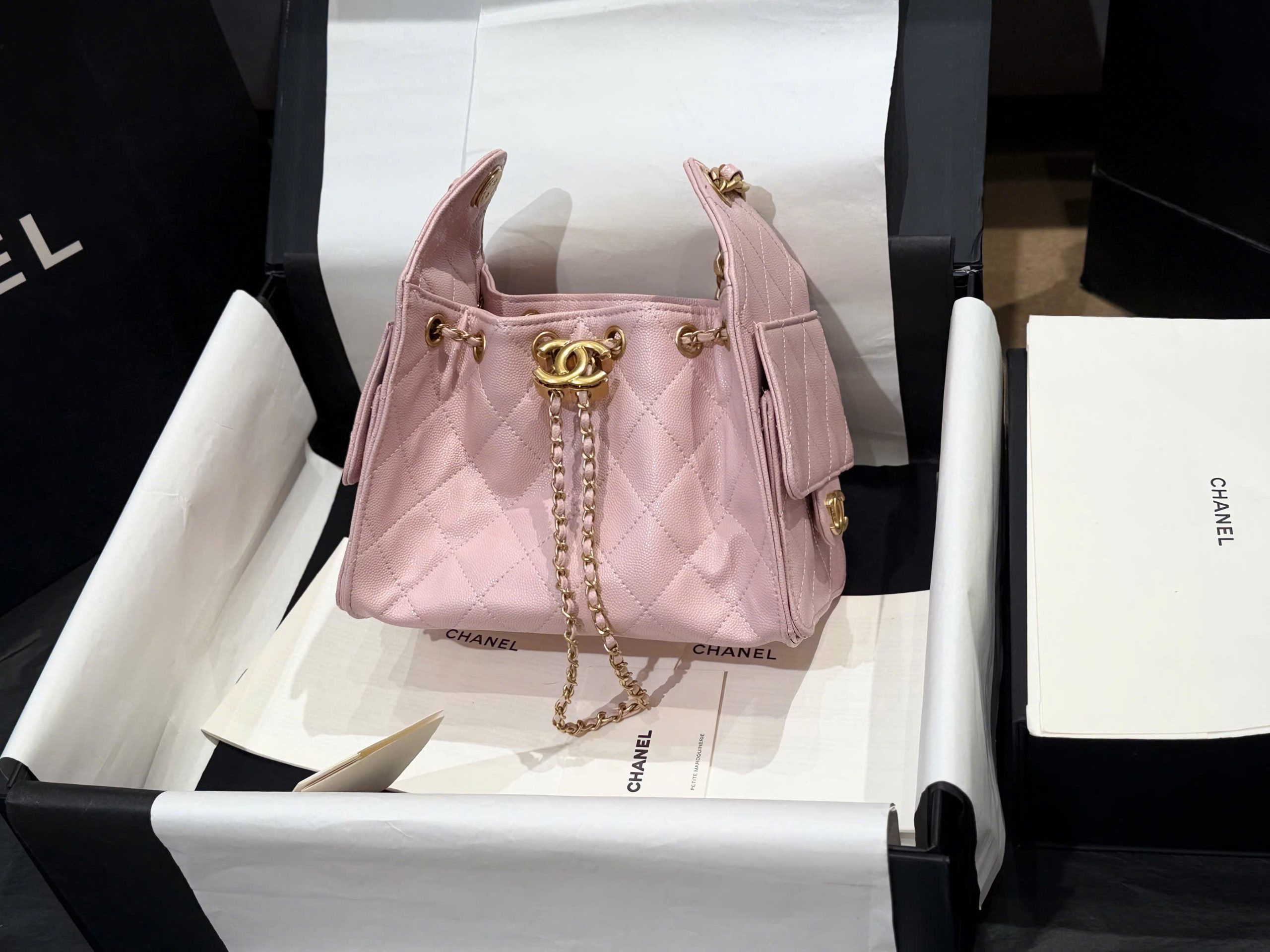 Boutique Edition Diamond Quilted Drawstring Bucket Bag 26cm - Blush Pink - Image 5