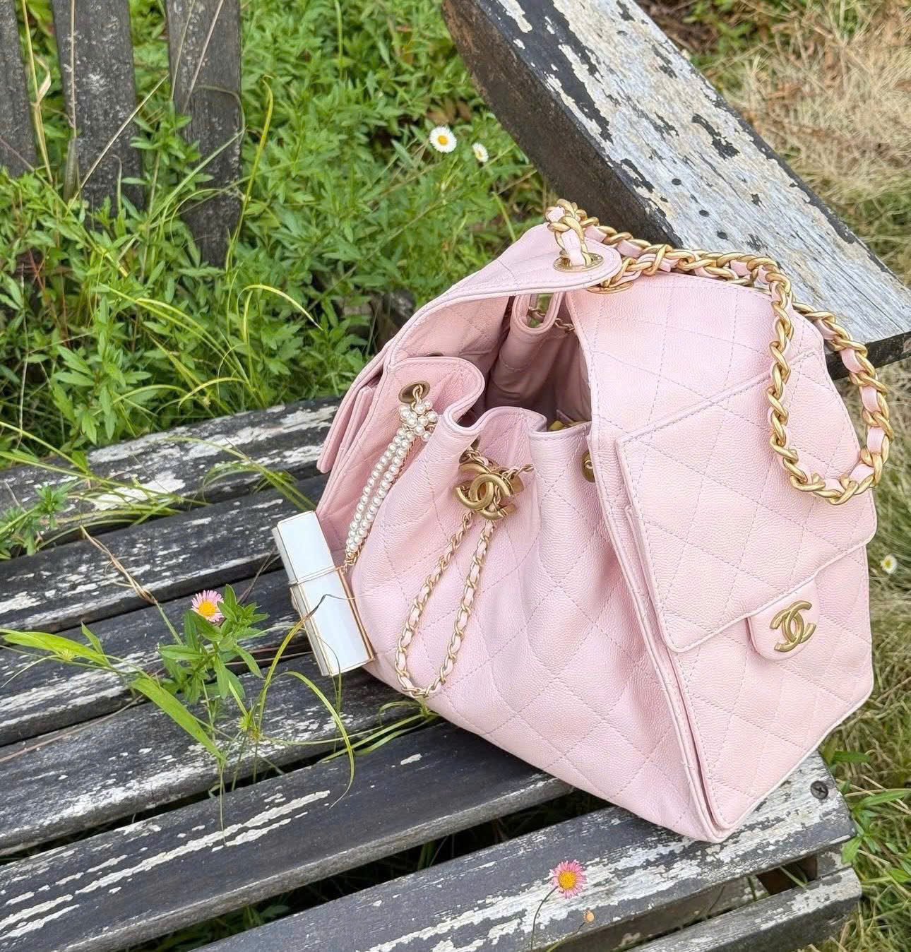 Boutique Edition Diamond Quilted Drawstring Bucket Bag 26cm - Blush Pink - Image 14