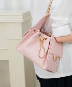 Boutique Edition Diamond Quilted Drawstring Bucket Bag 26cm - Blush Pink