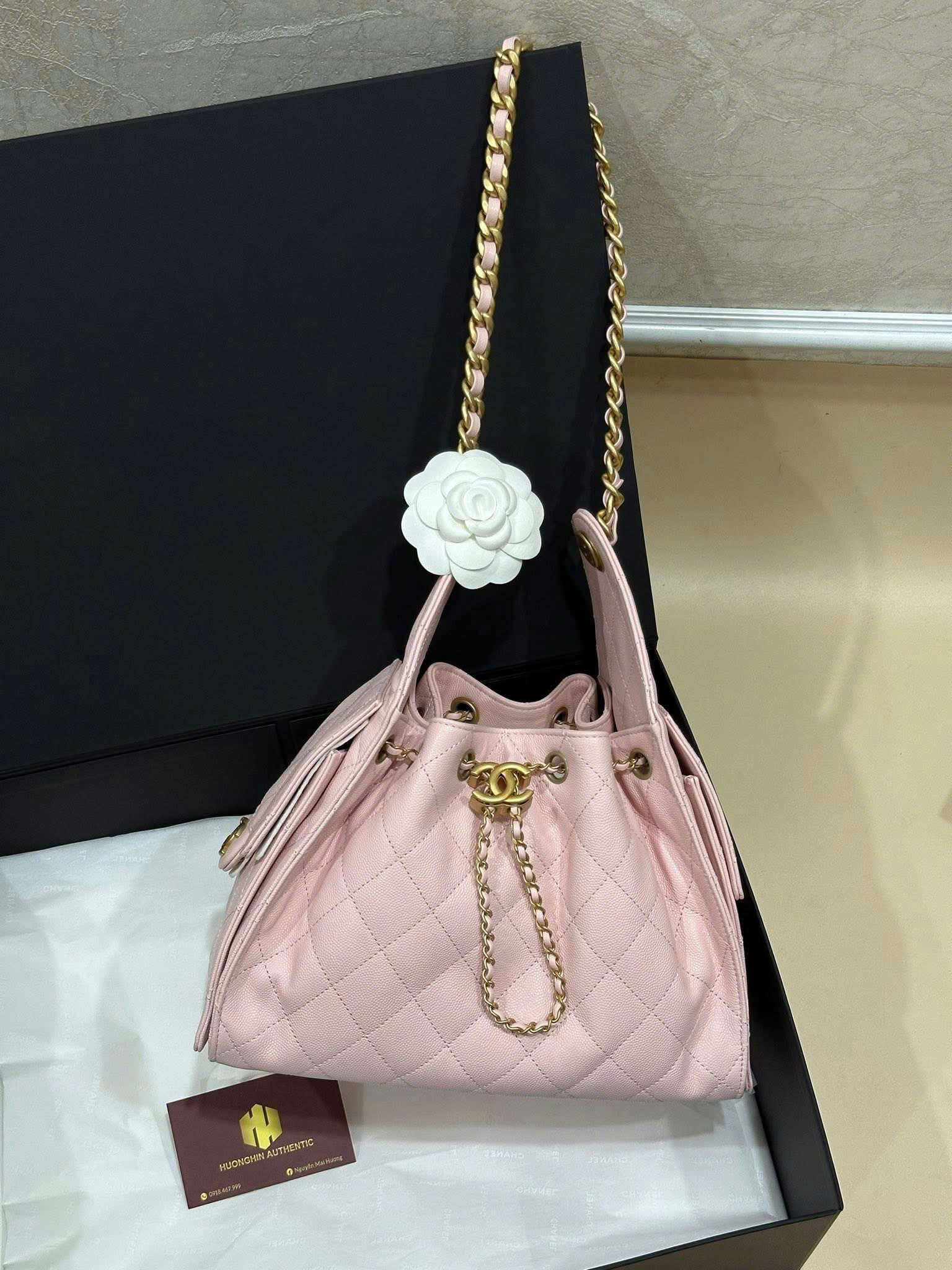 Boutique Edition Diamond Quilted Drawstring Bucket Bag 26cm - Blush Pink - Image 18