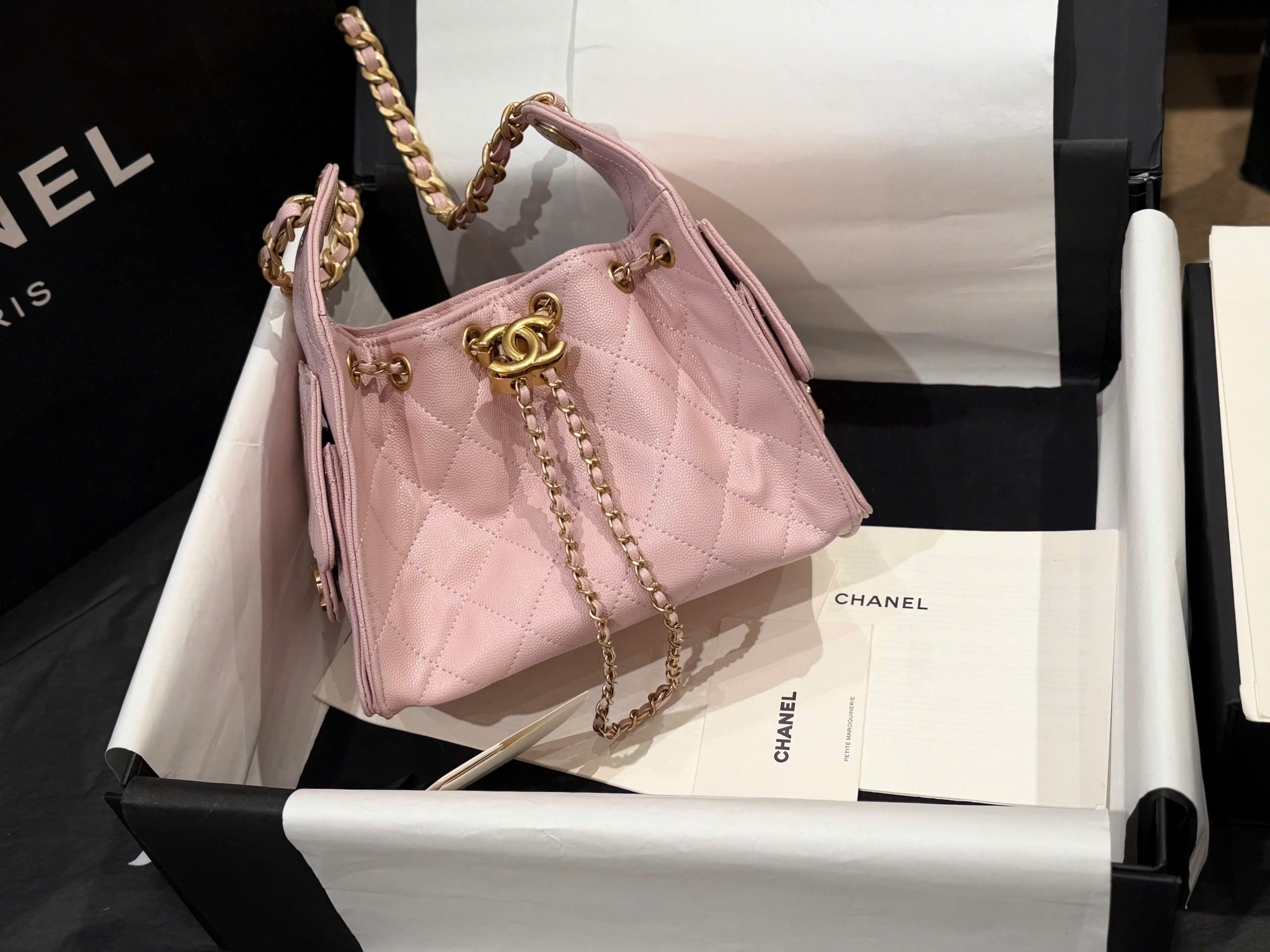 Boutique Edition Diamond Quilted Drawstring Bucket Bag 26cm - Blush Pink - Image 19