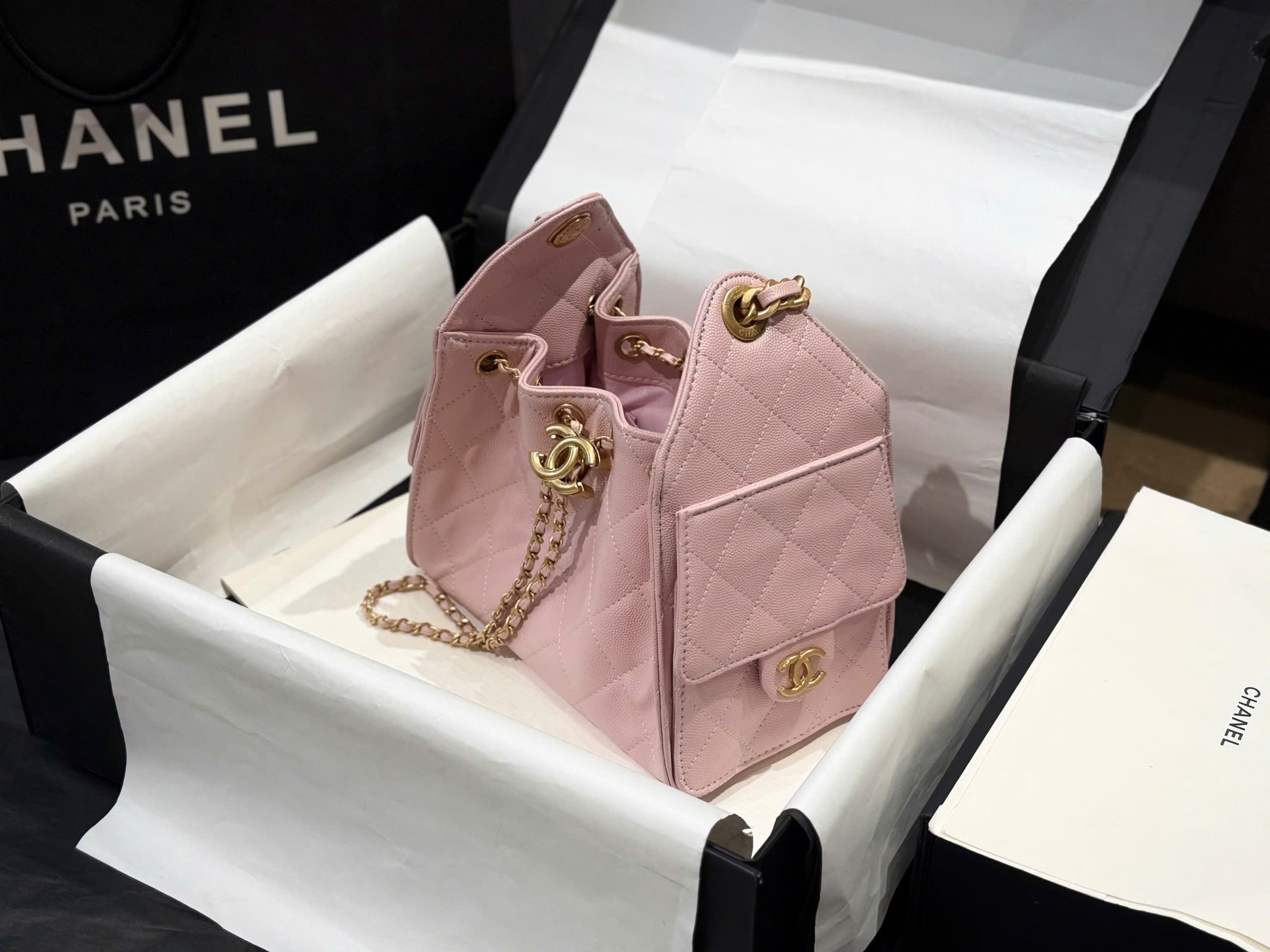 Boutique Edition Diamond Quilted Drawstring Bucket Bag 26cm - Blush Pink - Image 20