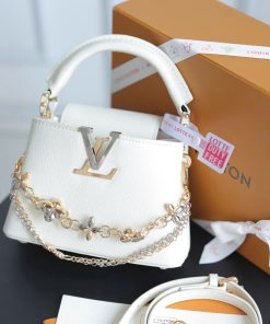 Capucines BB Grained Leather Top Handle Bag - Size 27 (Premium White)