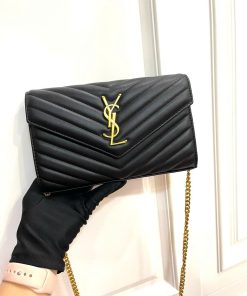 Alternative view of Chevron Quilted Wallet on Chain - Size 22 (Classic Black with Gold Hardware)