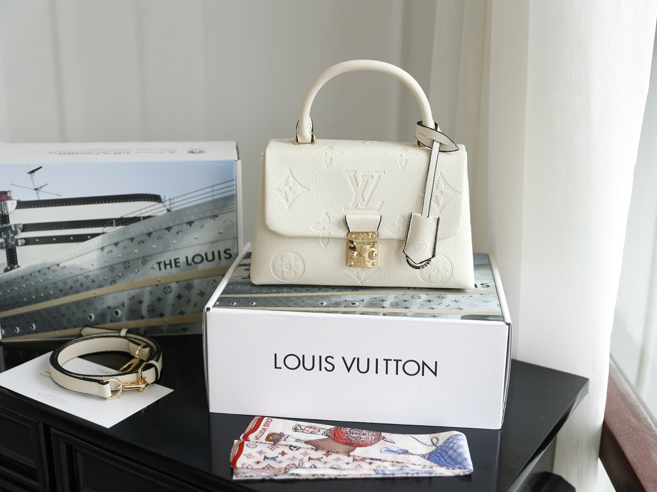 Monogram Embossed Top Handle Flap Bag - Size 24 (Premium Leather) - Image 14