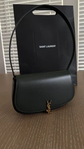 Curved Leather Flap Bag with Gold Monogram Hardware - Size 22 (Classic Black) photo review