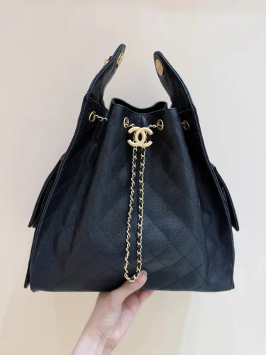 Diamond Quilted Caviar Drawstring Bucket Bag - Size 26 (Classic Black with 24K GHW) photo review