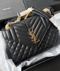 Mixed Quilted Top Handle Flap Bag - Size 24 (Premium Grained Leather)
